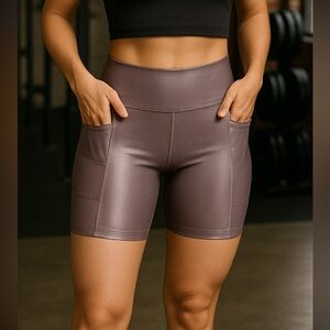 High-Waisted Women's Shorts in Metallic Brown
